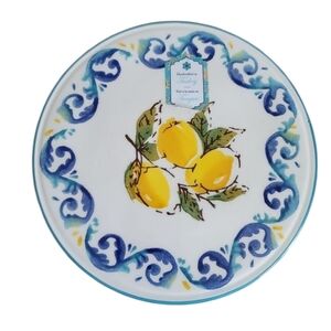 New Papart Lemon Ceramic Trivet 8" Blue Green White